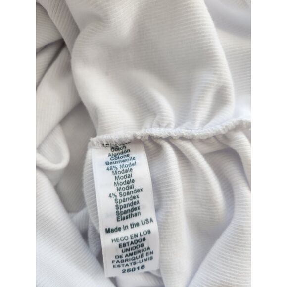 Michael Stars White Ruched Ribbed Cap Sleeve Top | Size L - Picture 5 of 9